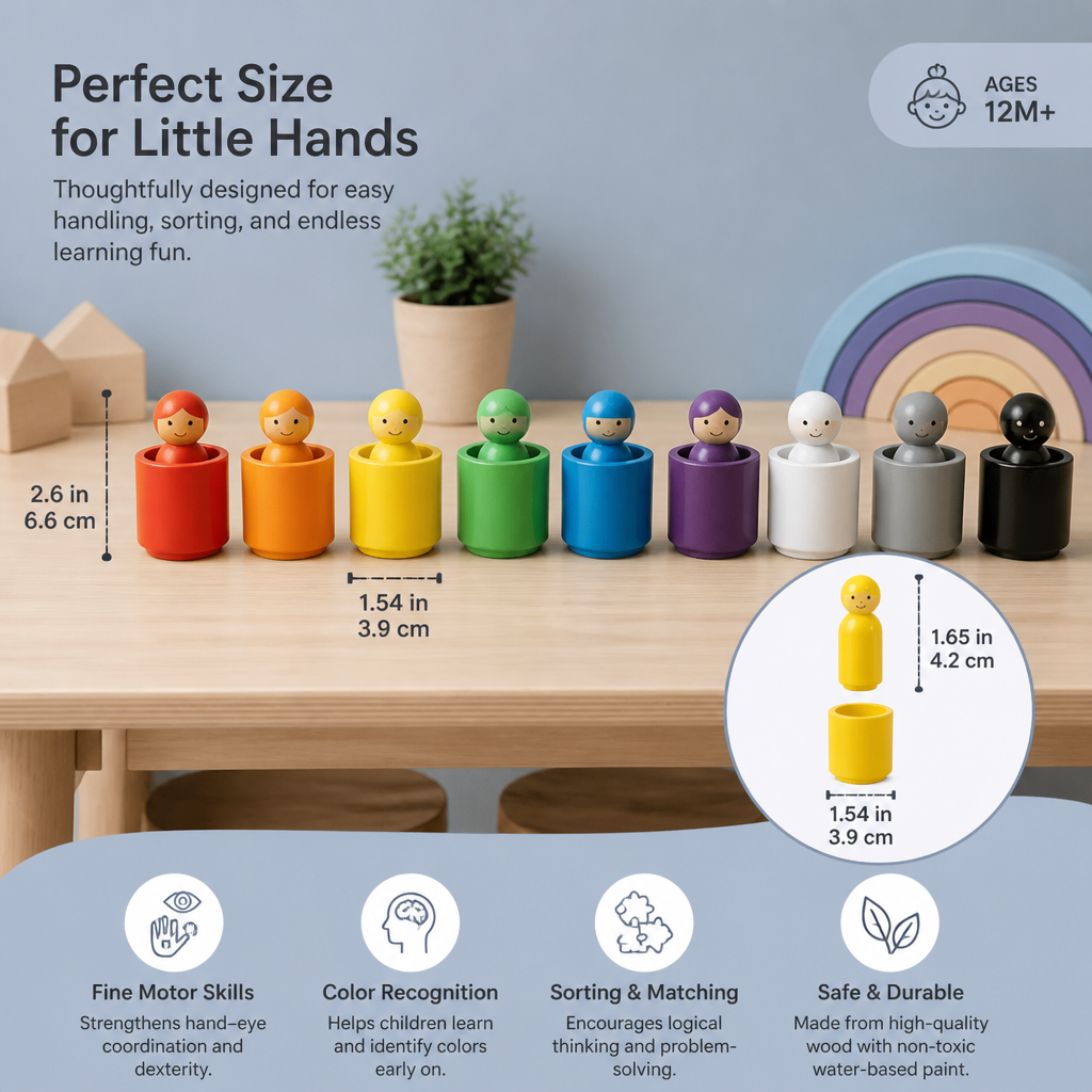 Montessori Wooden Colour Sorting Cup Game