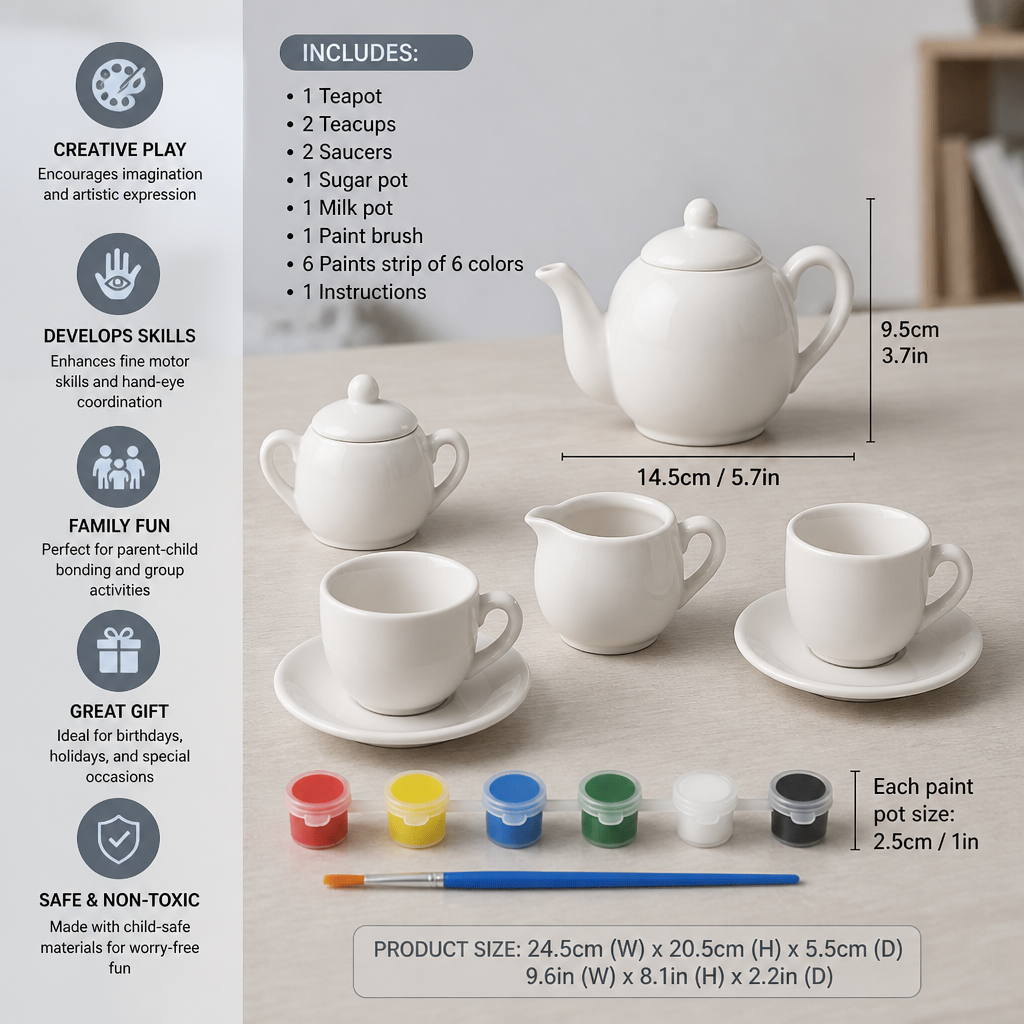 DIY Ceramic Tea Set Painting Kit for Kids