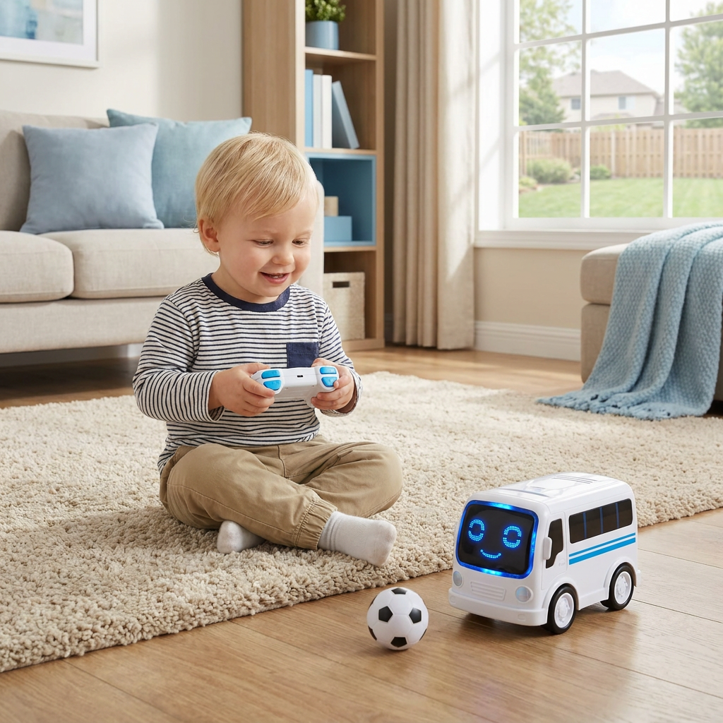 Smart RC Mini Bus Toy – Gesture Control Light-Up Cartoon Car for Kids