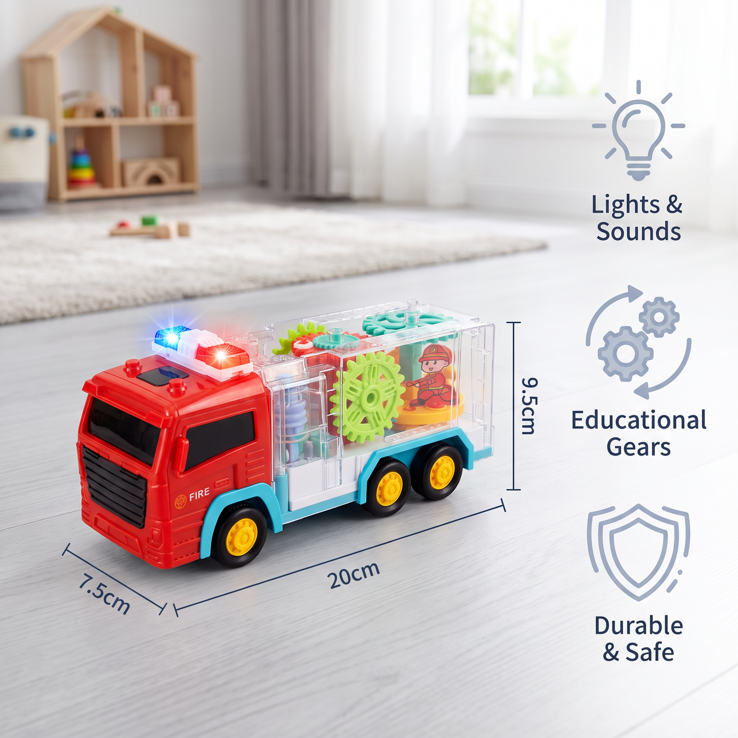 Interactive Gear Fire Truck Toy with Lights