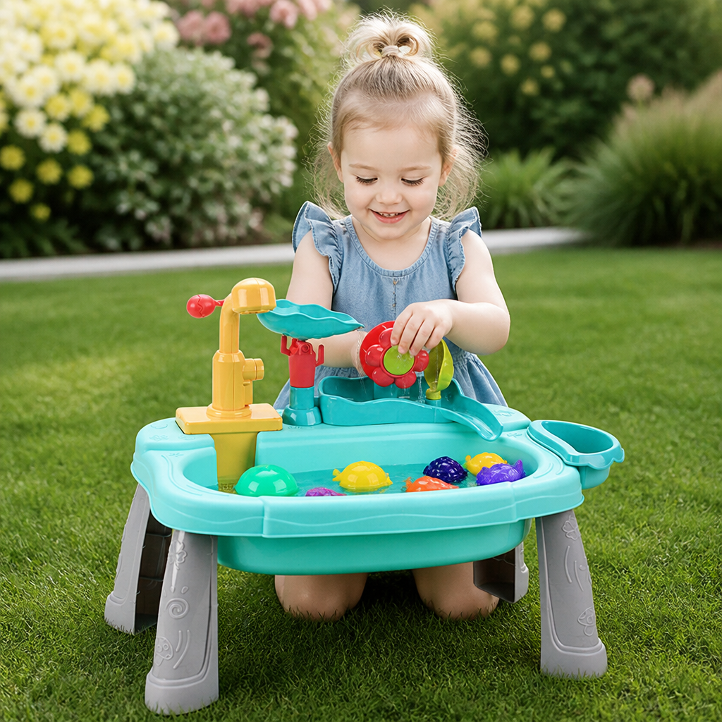 Ergonomic Elevated Kids Kitchen Sink Playset with Electric Running Water