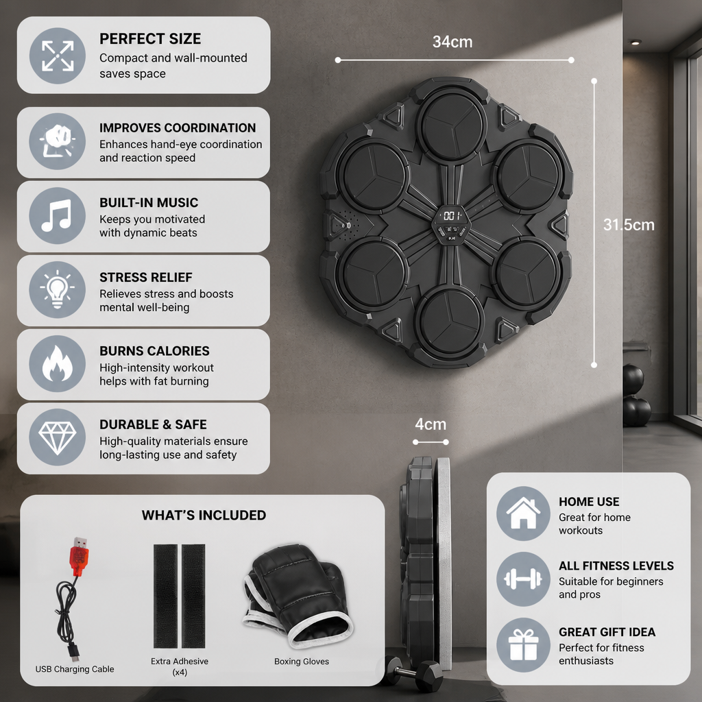 Bluetooth Music Boxing Trainer – Interactive Wall Punching Target with Lights & Sound
