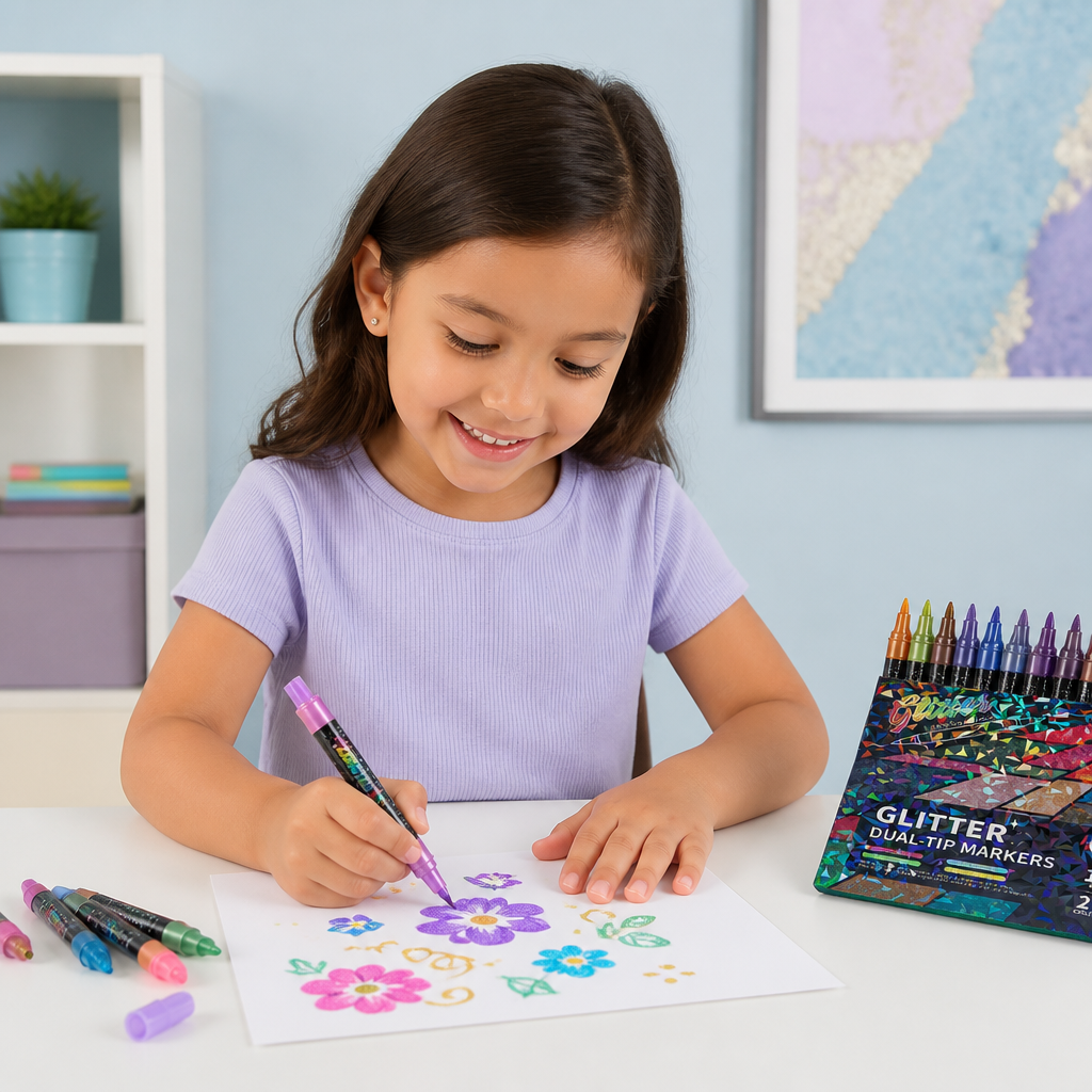 Glitter Brush Marker Set – Dual-Tip Sparkling Art Markers