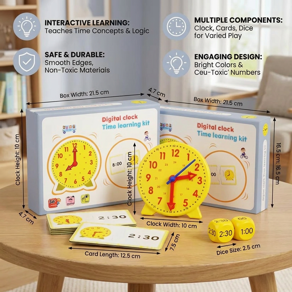 Learning Clock for Kids – Interactive Time Teaching Game with Cards & Dice