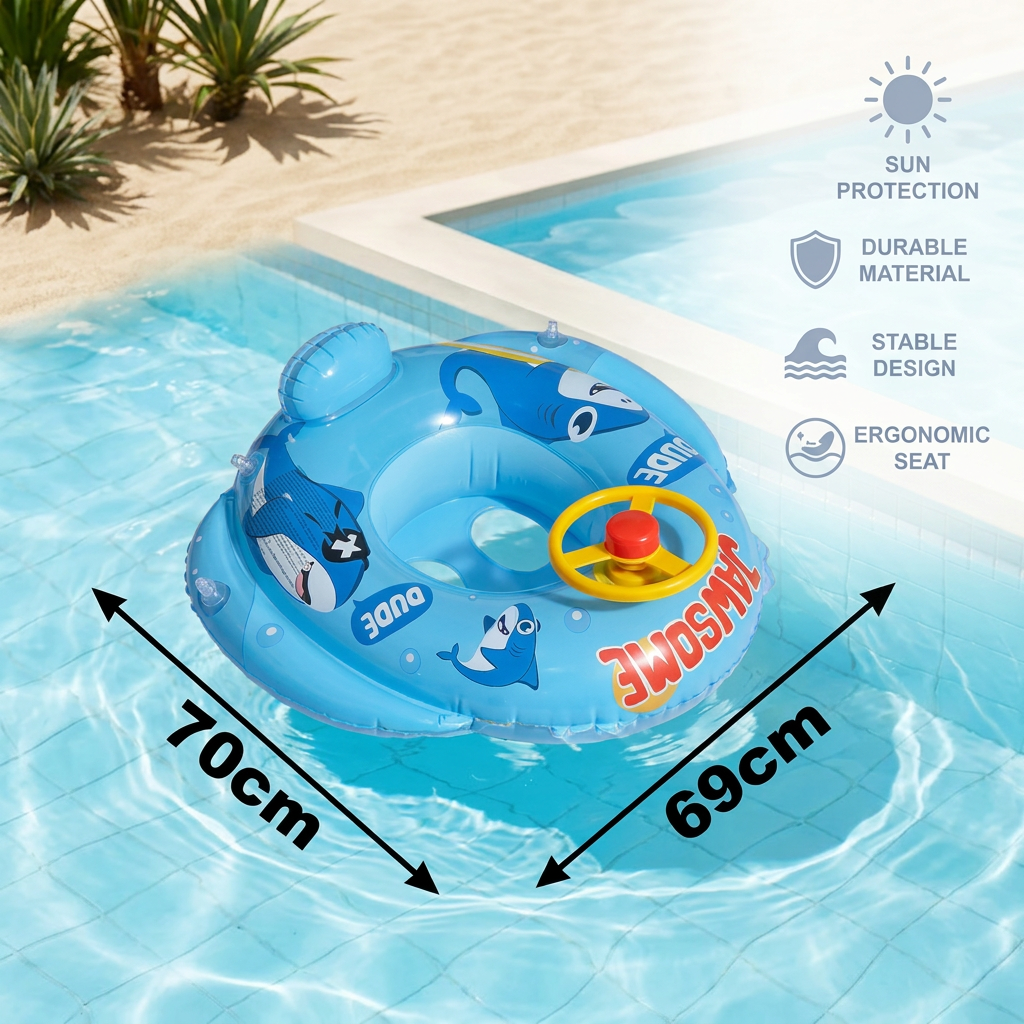 Baby Shark Pool Float with Steering Wheel for Toddlers