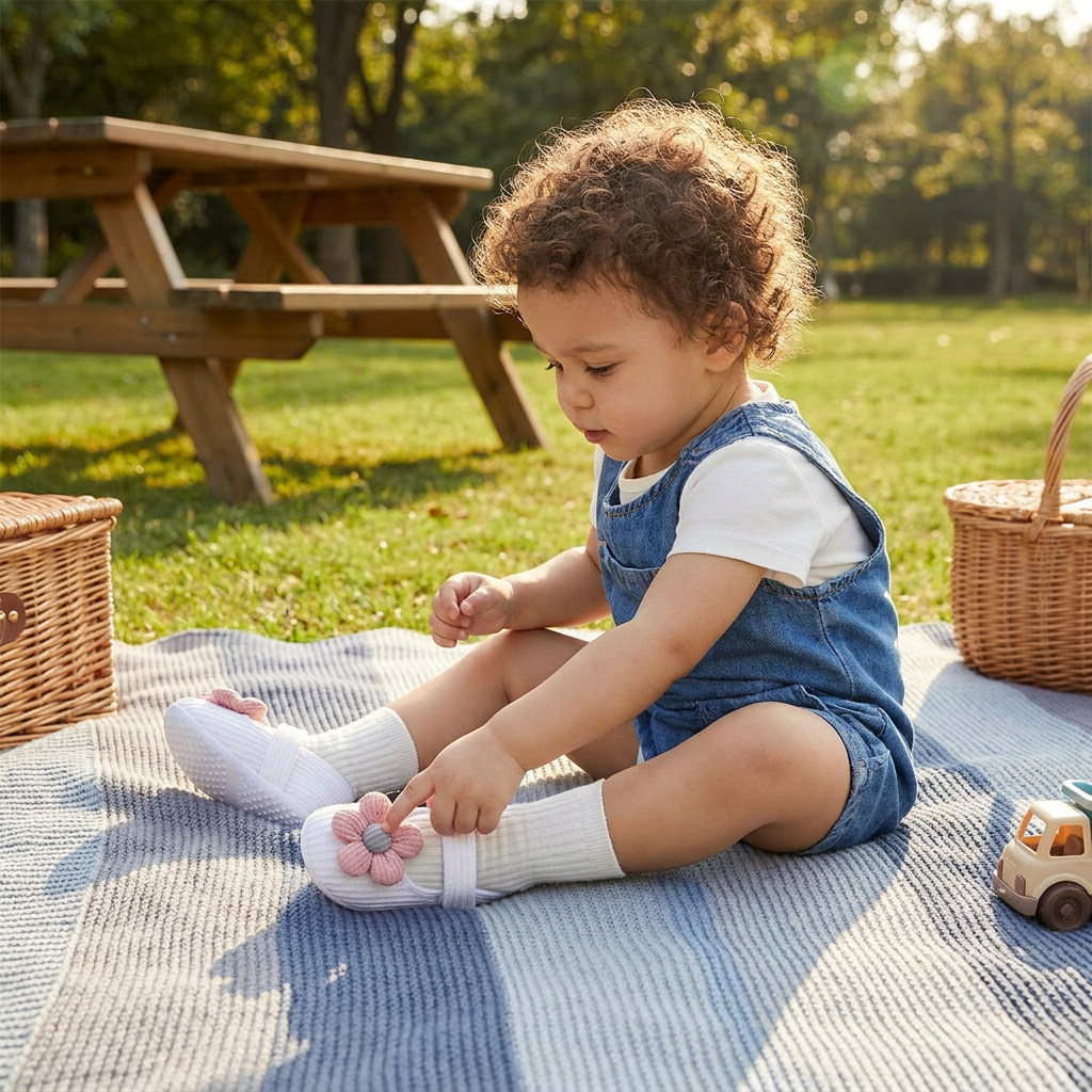 Summer baby shoes with soft soles in a floral design