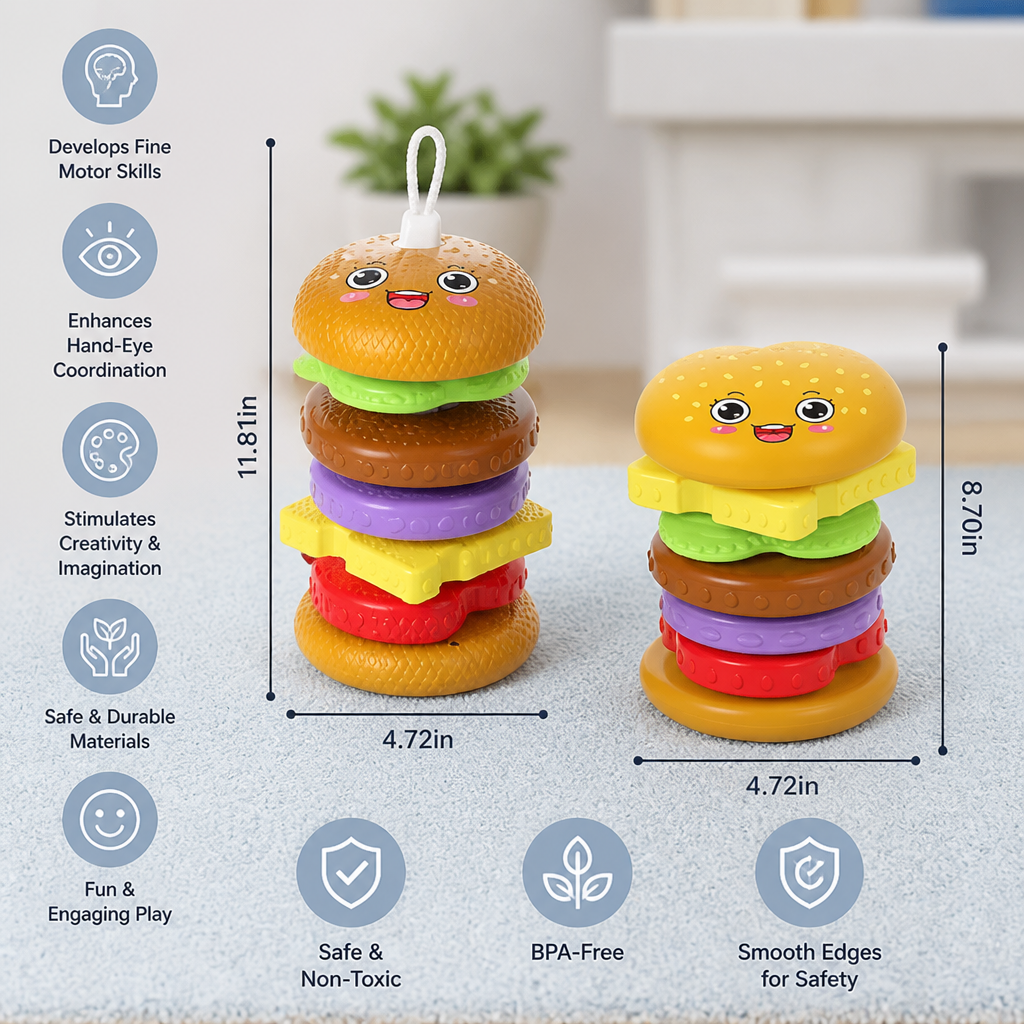 Interactive Rotating Burger Stacking Puzzle
