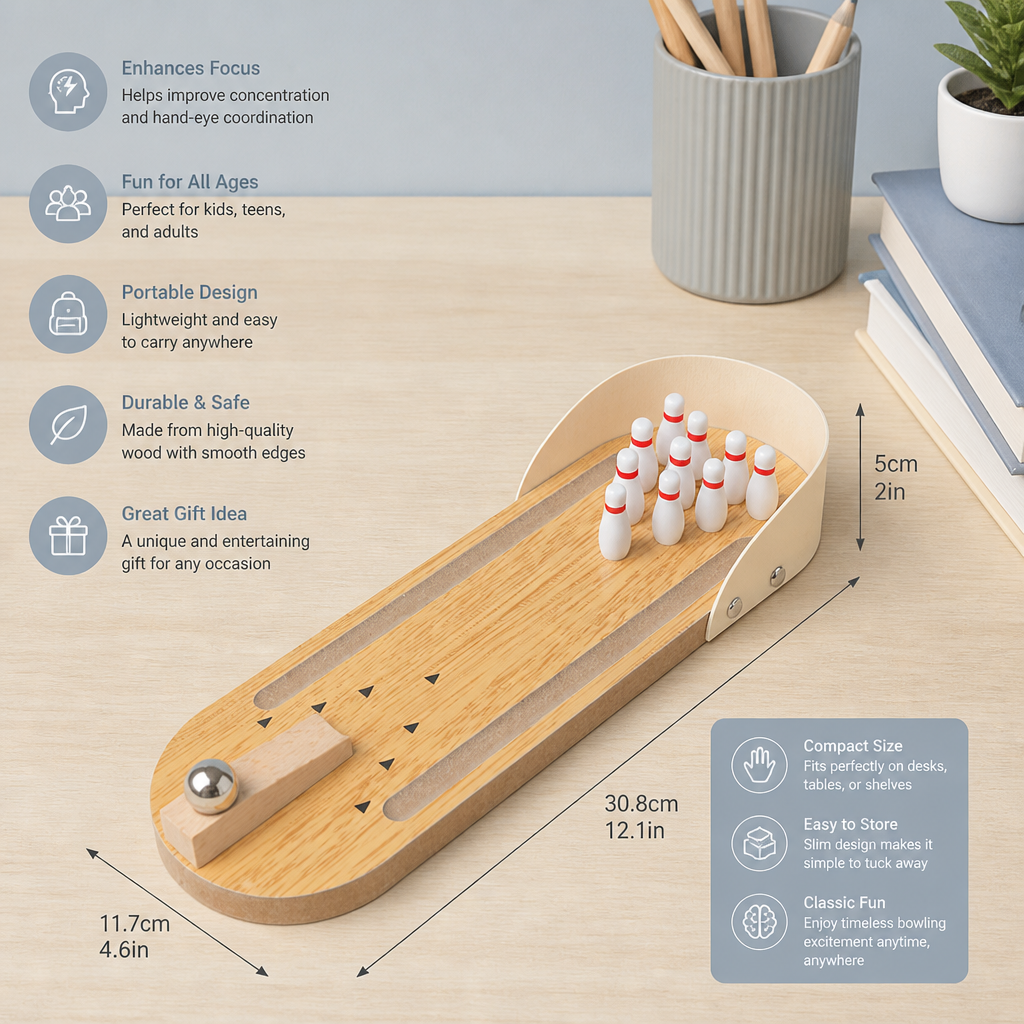 Wooden Mini Bowling Game – Portable Desktop Bowling Set for Kids