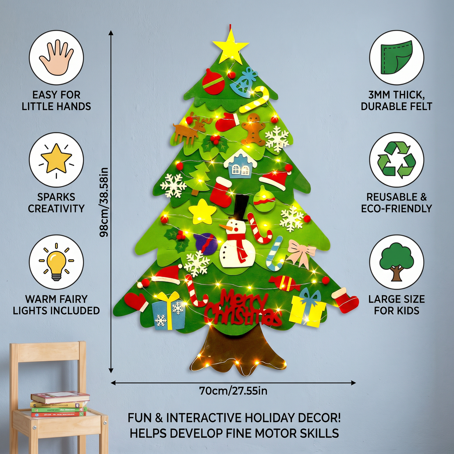 Montessori Felt Christmas Tree With Fairy Lights