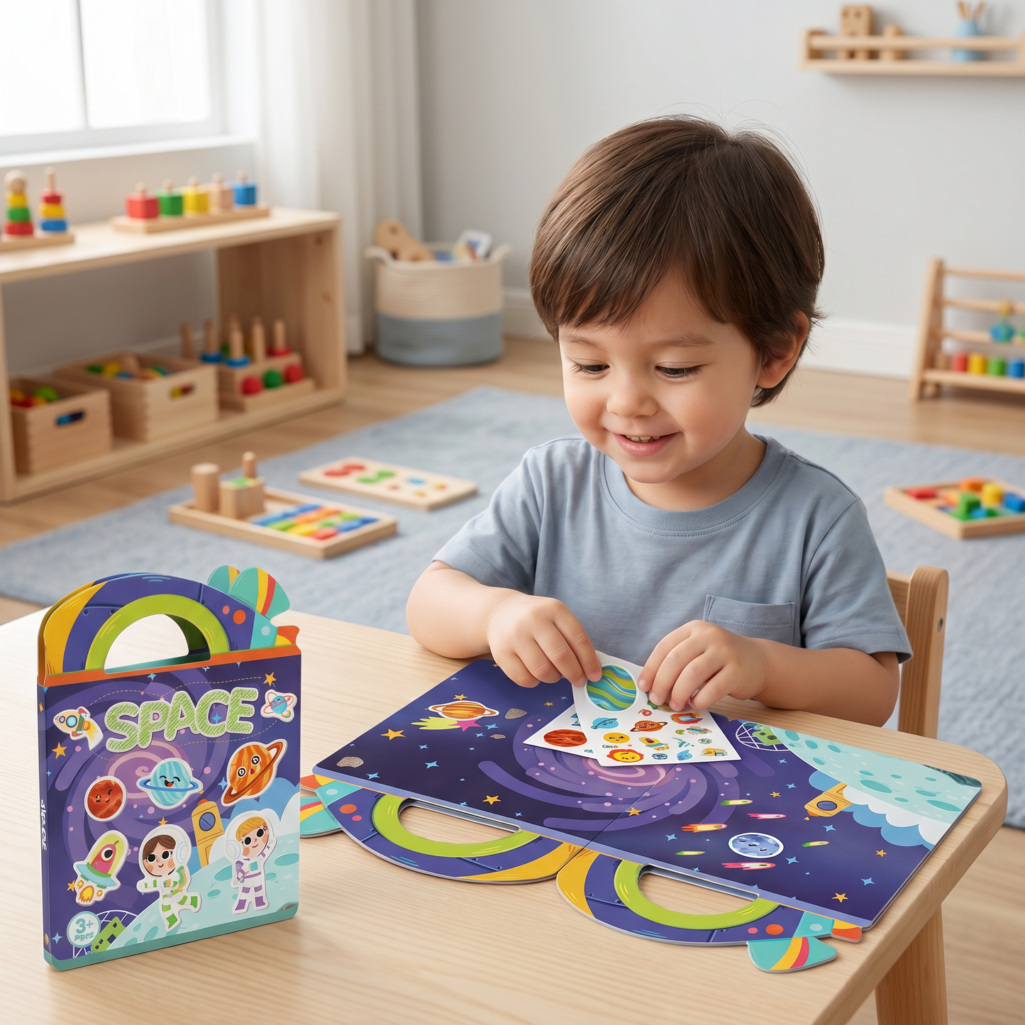 Reusable Montessori sticker books with various themes