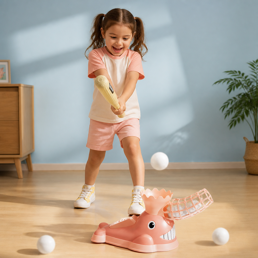 Step-On Baseball Pitching Machine with Bat & Balls for Kids