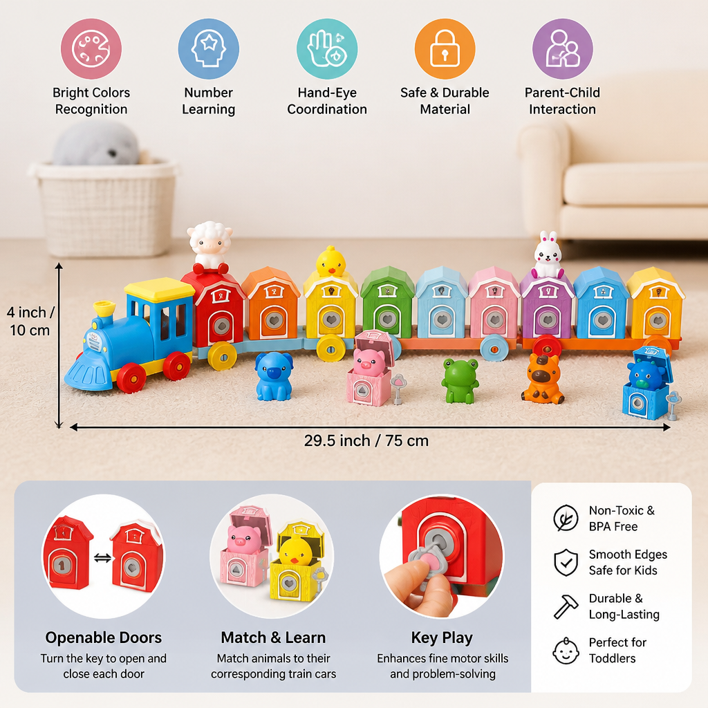 Educational Montessori Farm Number Train Toy