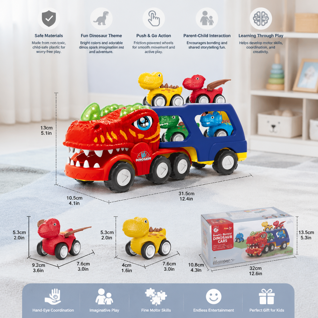Dinosaur Transport Truck Toy Set with Mini Dino Cars