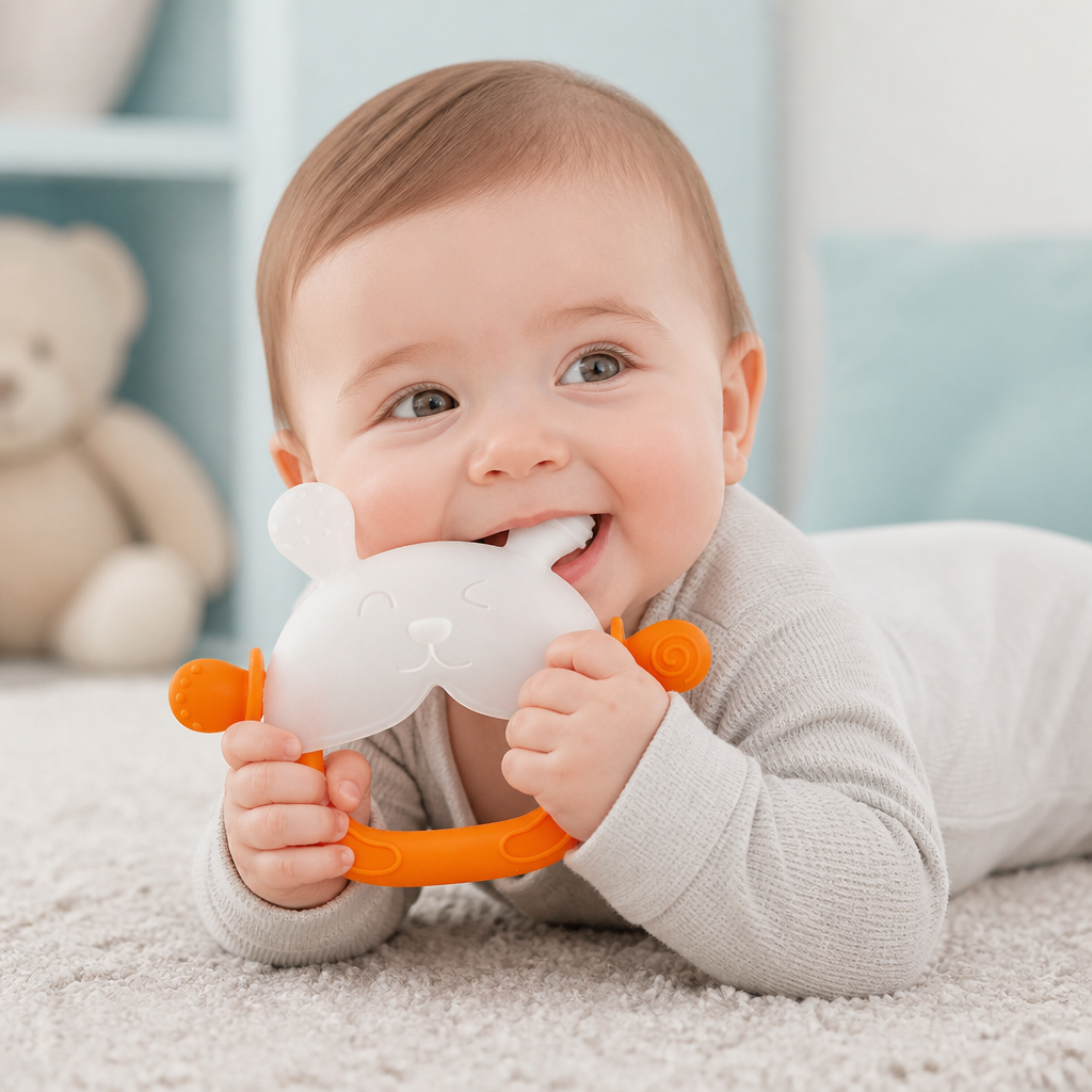 Bunny Baby Teething Mitten – Soft BPA-Free Silicone Gum Soother with Anti-Drop Wristband (3–18 Months)
