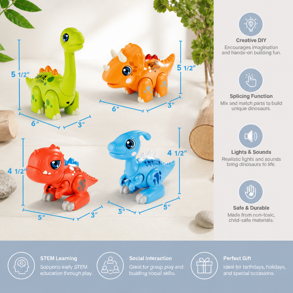 Easy-Assembly STEM Learning Dinosaur Toy with Lights & Sounds