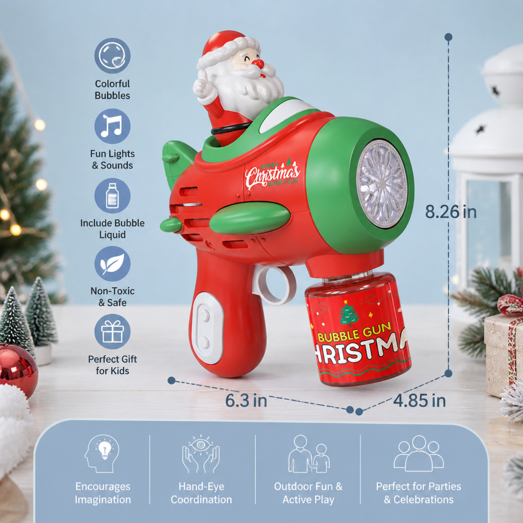Electric Christmas Bubble Gun with Lights & Sounds for Kids