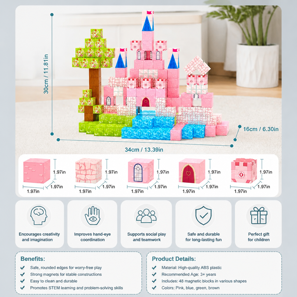 Montessori Princess Dream Castle Magnetic Building Cubes Set