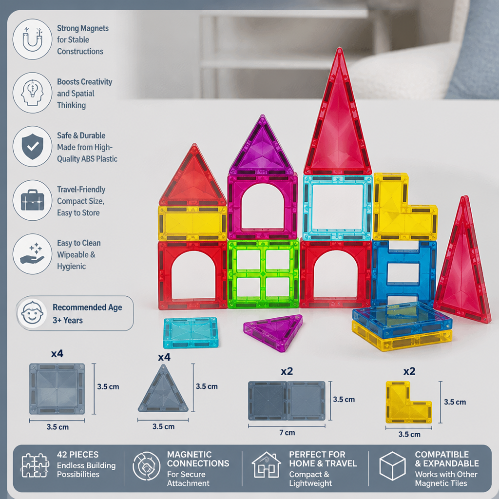 Safe Mini Magnetic Tiles Travel Set with Compact Storage Case