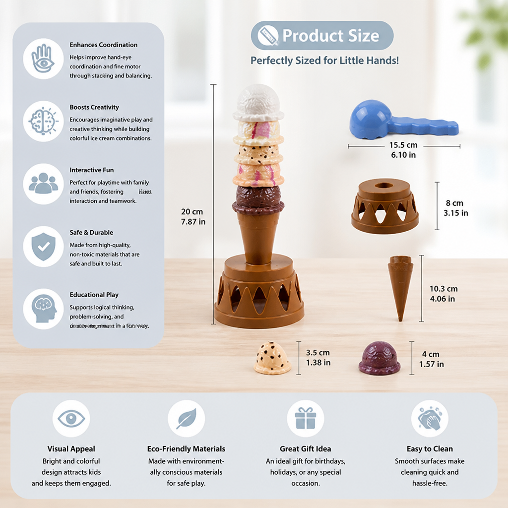 Creative Ice Cream Stacking Game – Fun Balance Game for Kids, Builds Dexterity & Encourages Playful Learning