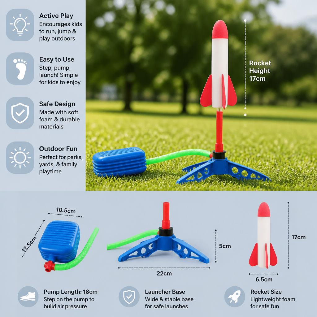 Kids Rocket Launcher with Foot Pump – Lightning Air-Powered Outdoor Toy