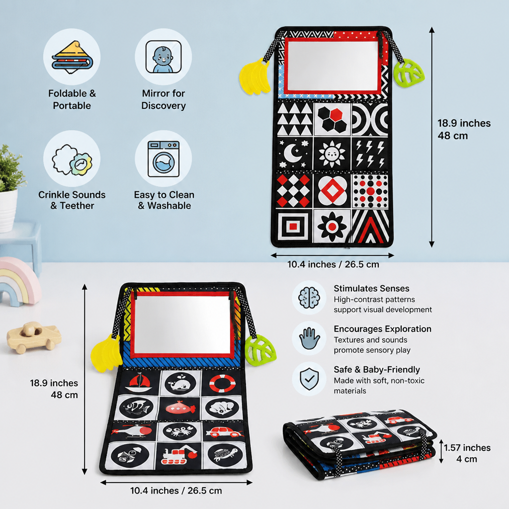 Interactive Baby Mirror Book – Foldable & Washable Soft Cloth Toy