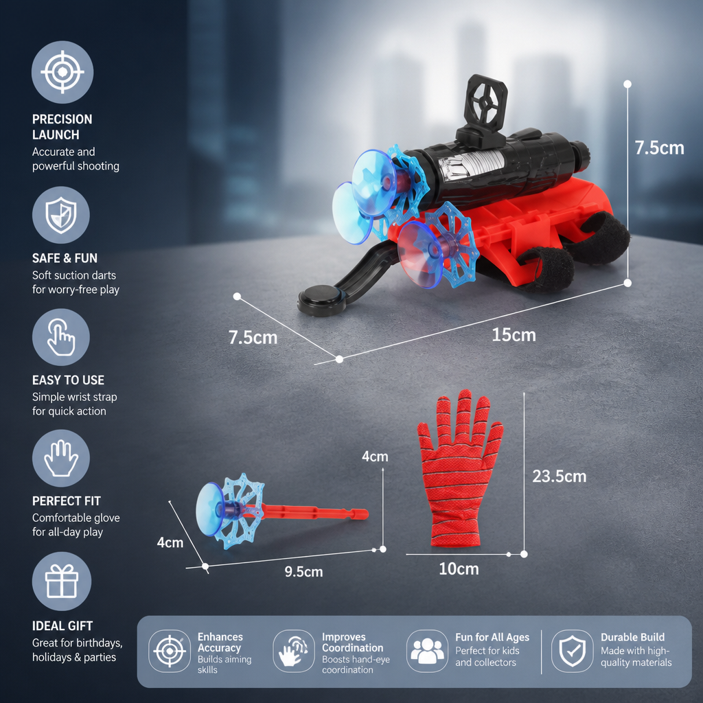 Superhero Web Launcher Glove Set – Wrist String Shooter with Suction Darts