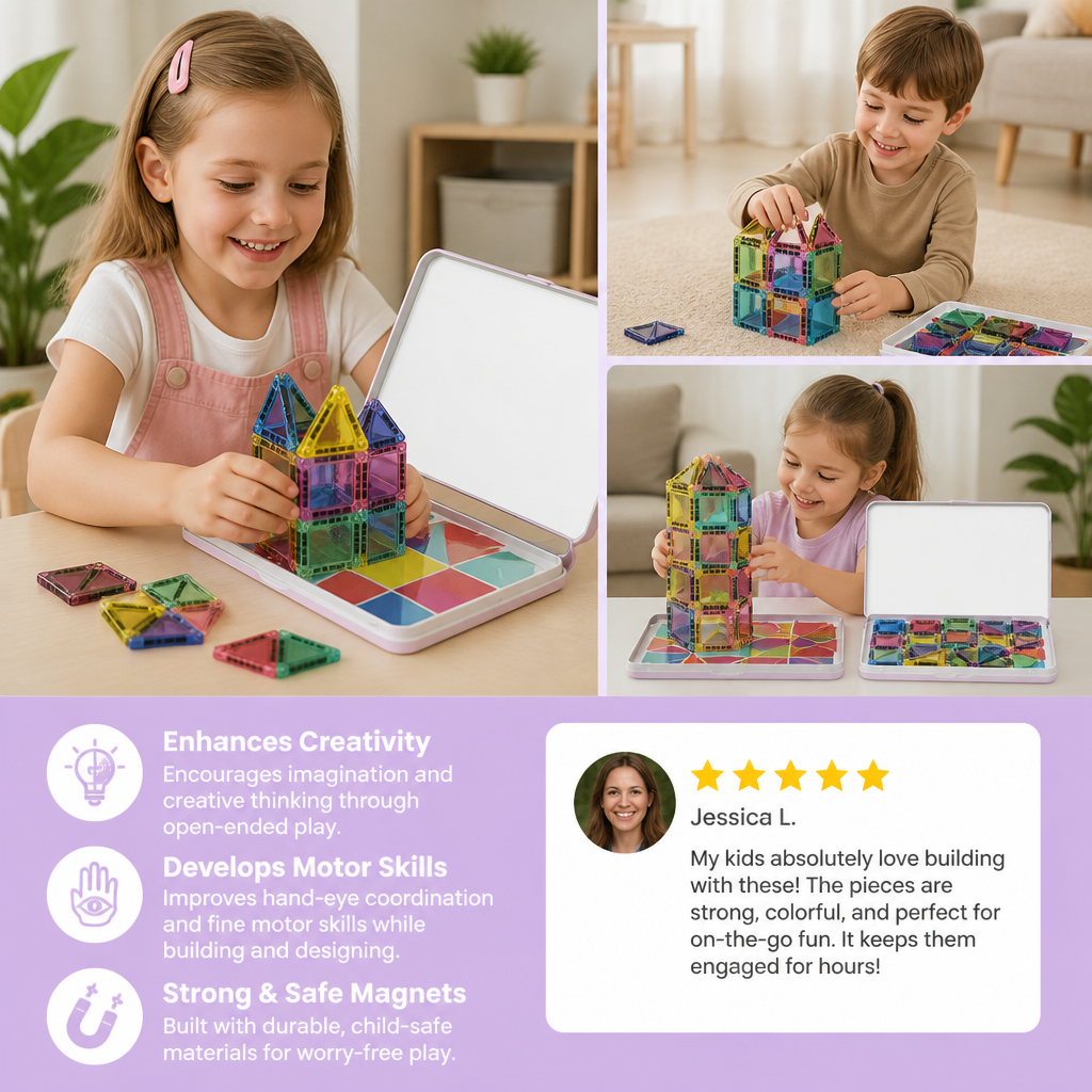 Compact Magnetic Tiles – 40-Piece Montessori Travel Set