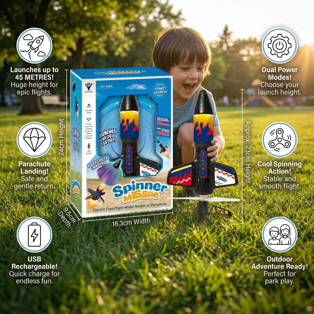 Children's Kung Fu Rocket with Parachute Light-Up Outdoor Sports Toy