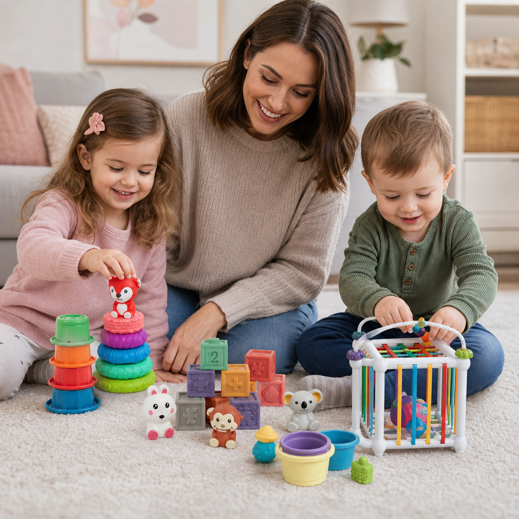 5-in-1 Montessori Soft Rubber Baby Sensory Play Set with Stacking & Sorting Toys – 26 Pieces