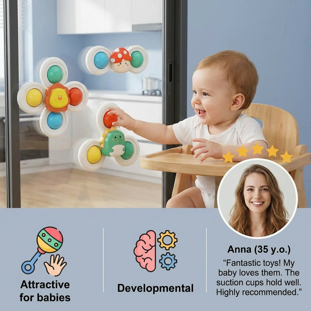 Cute suction cup toy for babies Set of 3