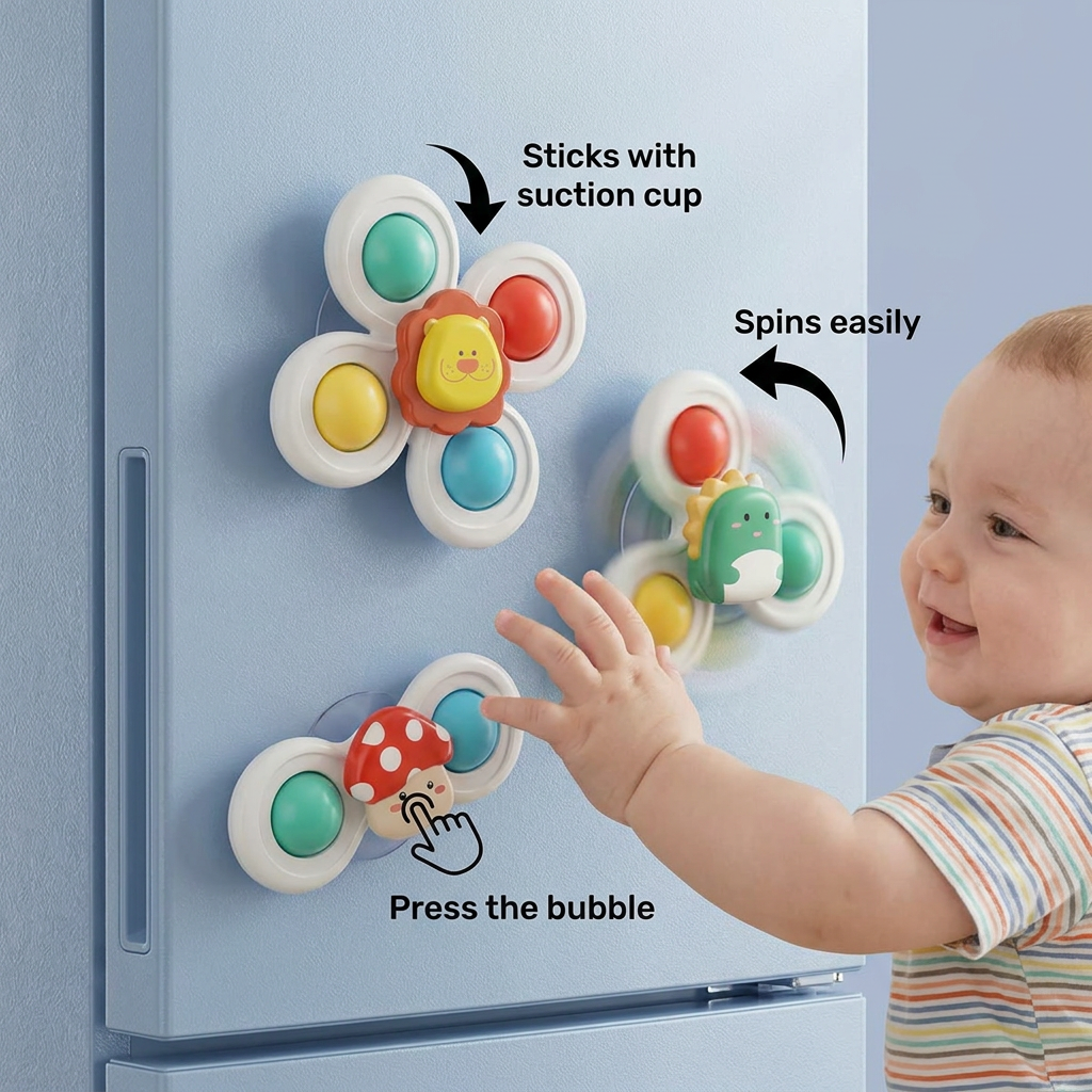 Cute suction cup toy for babies Set of 3