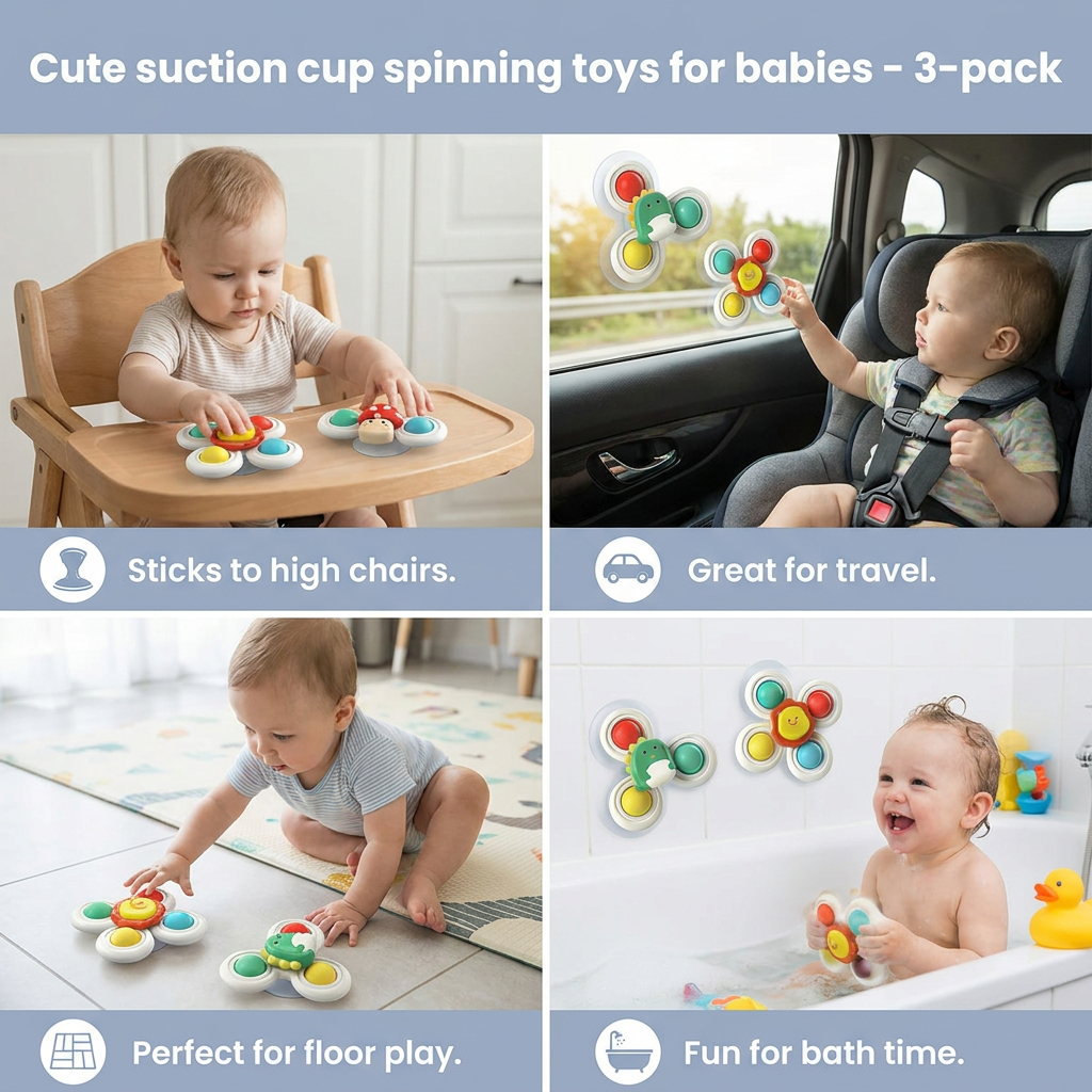 Cute suction cup toy for babies Set of 3