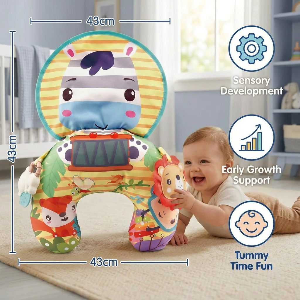 Baby Training Pillow for Tummy Time with Play Arch – Supports Sensory Development & Early Growth