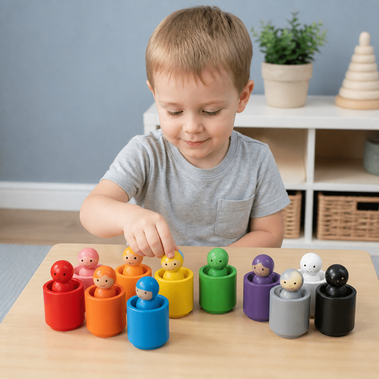 Montessori Wooden Colour Sorting Cup Game