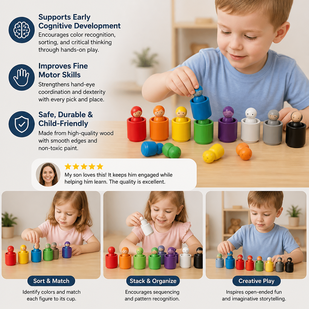 Montessori Wooden Colour Sorting Cup Game
