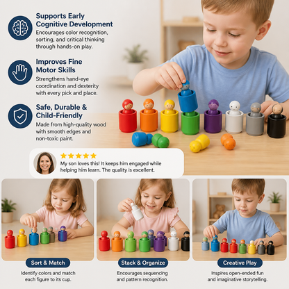 Montessori Wooden Colour Sorting Cup Game