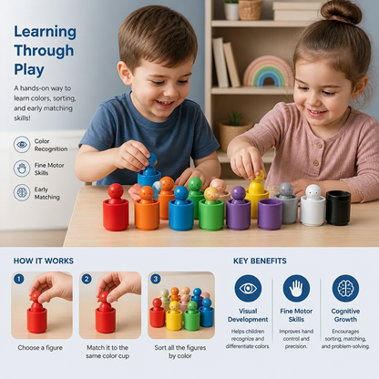 Montessori Wooden Colour Sorting Cup Game