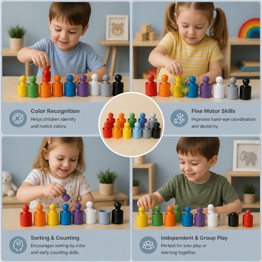 Montessori Wooden Colour Sorting Cup Game