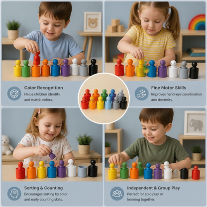 Montessori Wooden Colour Sorting Cup Game
