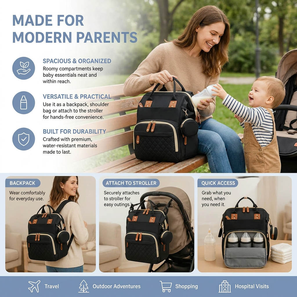 3-in-1 Travel Diaper Backpack with Foldable Baby Bed – Perfect for On-the-Go Parents