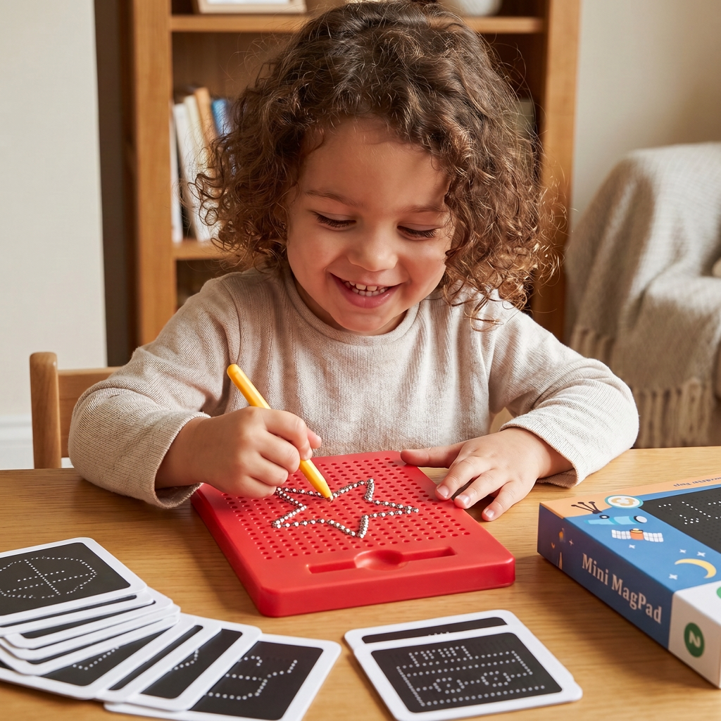 2-in-1 Magnetic Writing & Drawing Board with Snap-On Shape Tiles for Kids
