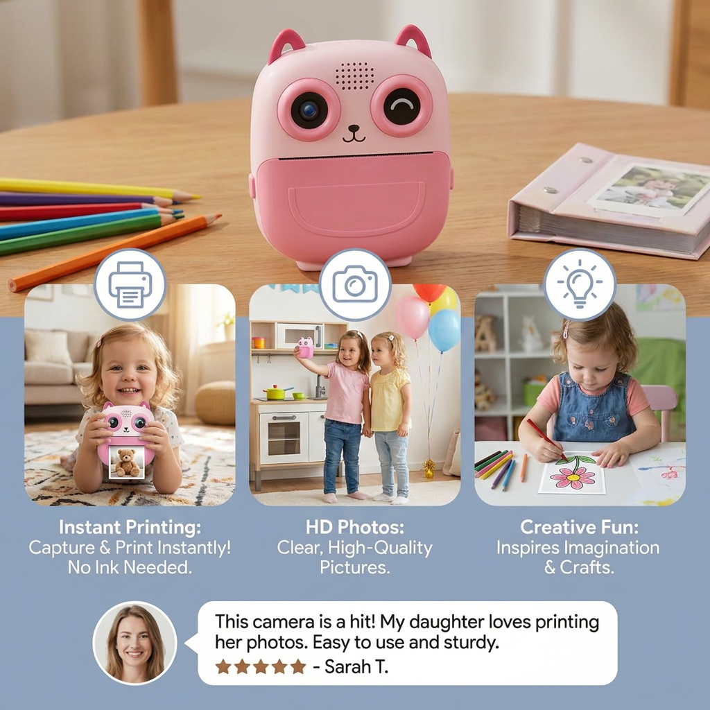 Kids Instant Print Camera – Mini HD Digital Camera with Built-in Printer