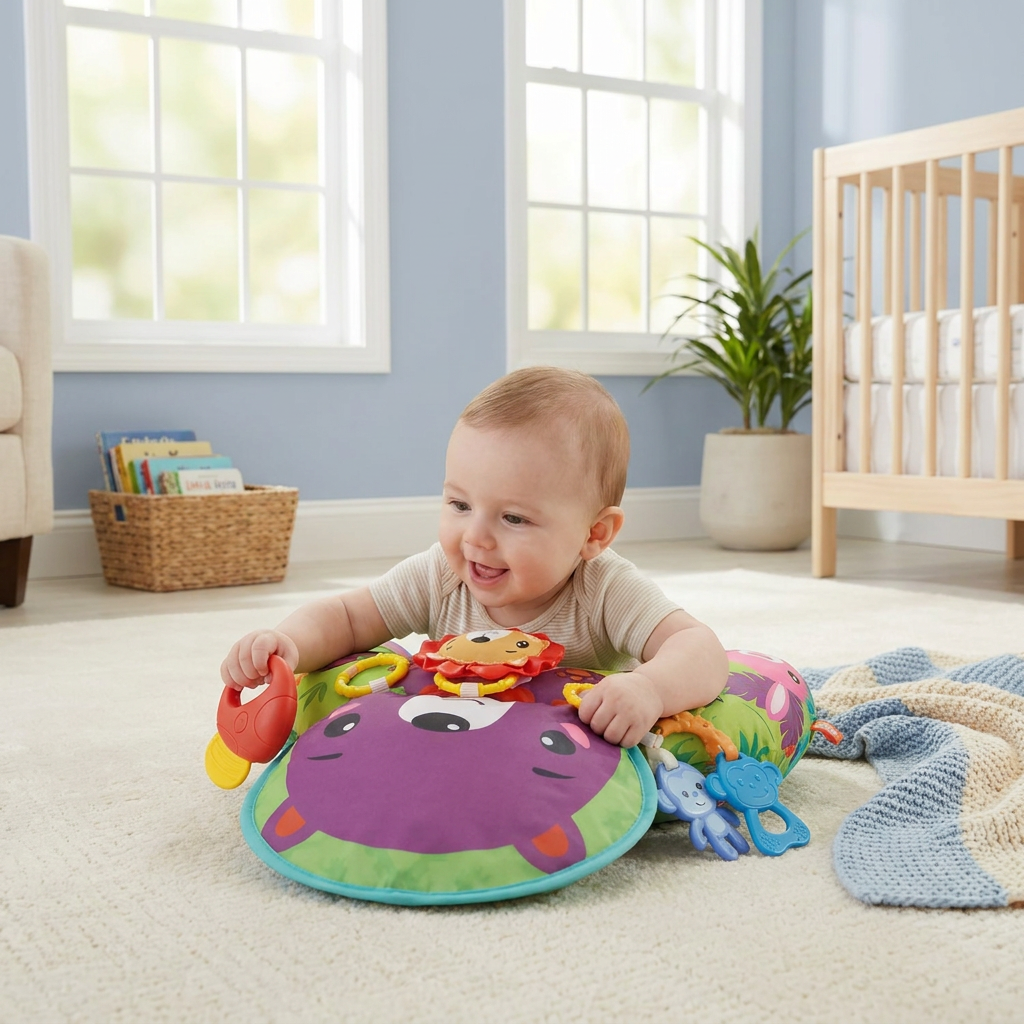 Baby Training Pillow for Tummy Time with Play Arch – Supports Sensory Development & Early Growth