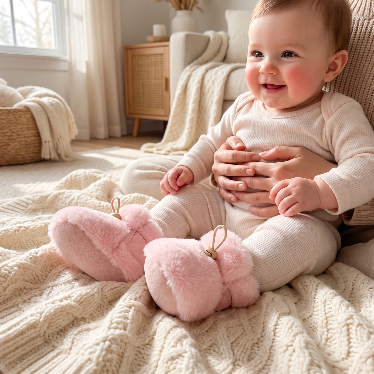 Warm & Cozy Fleece-Lined Cotton Baby Booties with Soft Soles