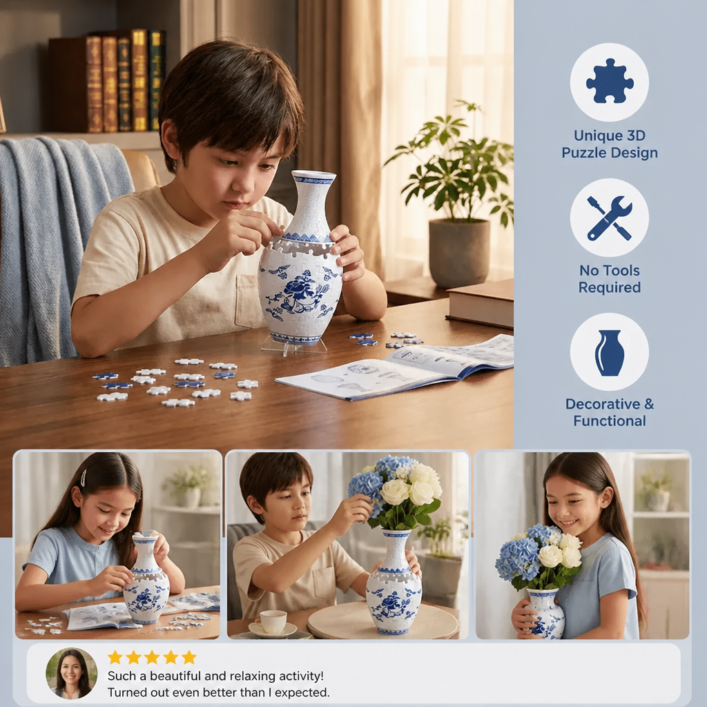 Elegant 3D puzzle vase - Suitable for real flowers