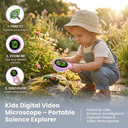 Kids Digital Video Microscope with Screen – Portable Science Explorer for Little Investigators