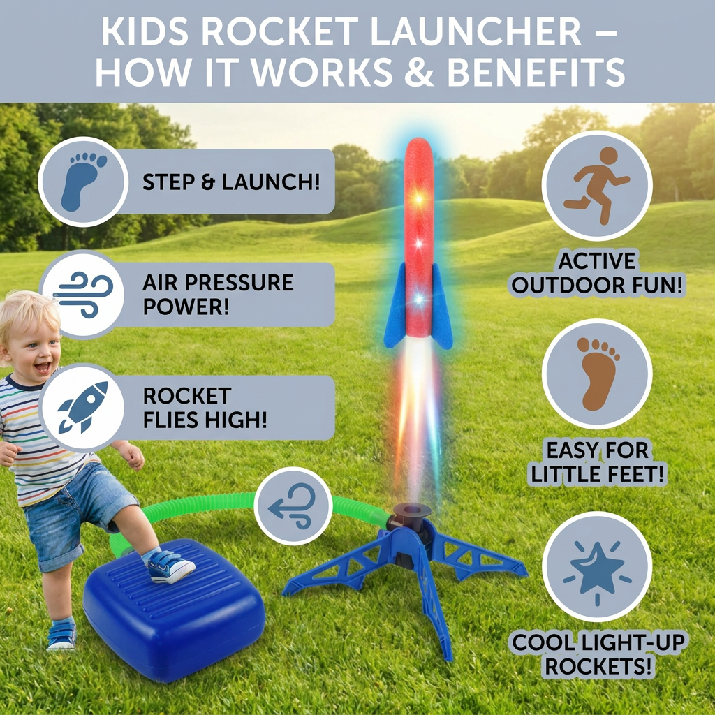 Kids Rocket Launcher with Foot Pump – Light Up Outdoor Air Pressure Toy
