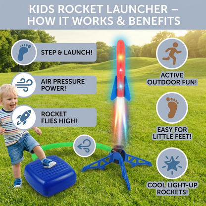 Kids Rocket Launcher with Foot Pump – Light Up Outdoor Air Pressure Toy