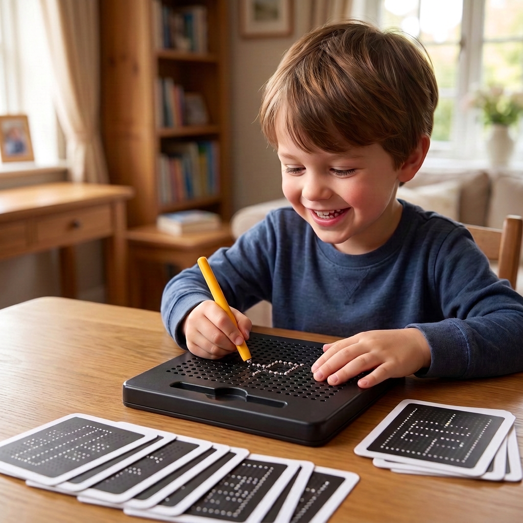2-in-1 Magnetic Writing & Drawing Board with Snap-On Shape Tiles for Kids