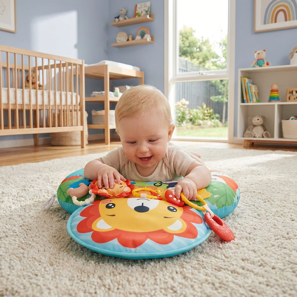 Baby Training Pillow for Tummy Time with Play Arch – Supports Sensory Development & Early Growth
